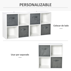 HOMCOM Estantería para Libros de 4 Cubos Librería Modular con 2 Cajones Extraíbles de Tela no Tejida para Oficina Estudio Dormitorio 61,5x30x61,5 cm Blanco y Gris