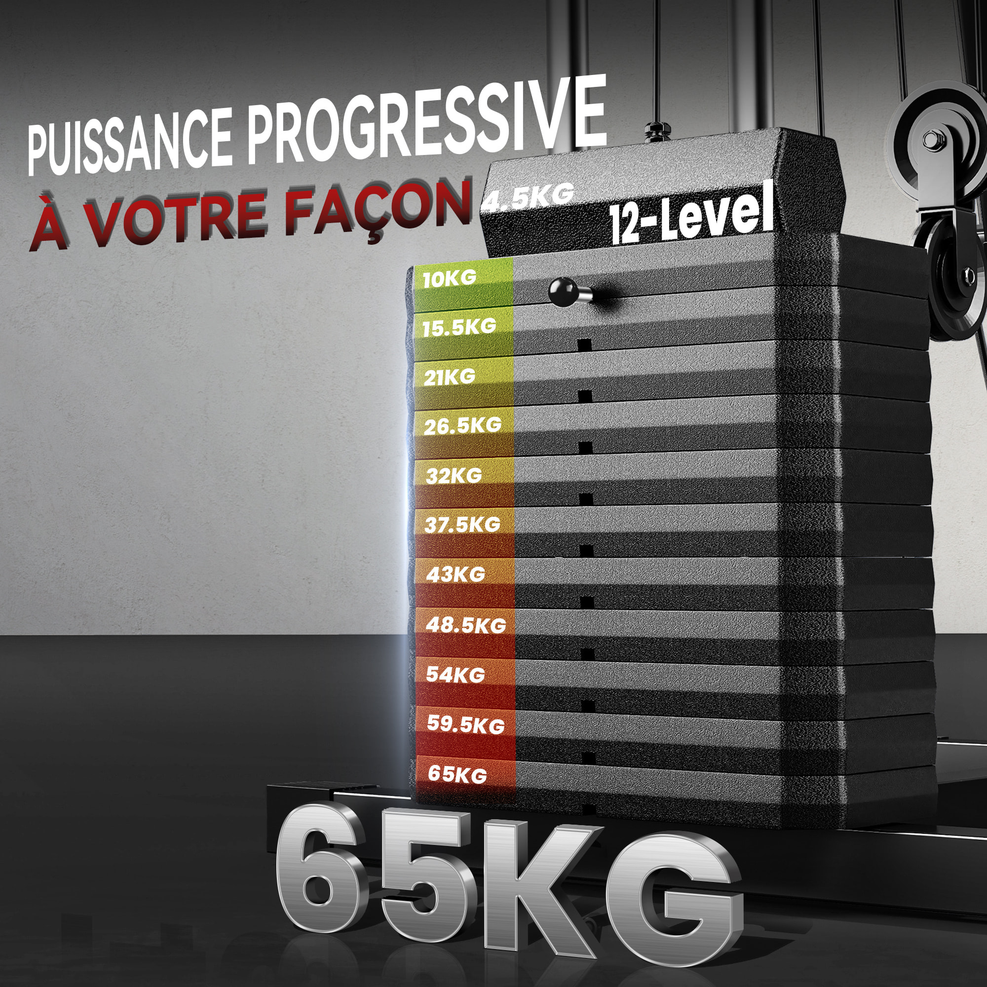 Station de musculation - développé couché, butterfly, barre latissimus, curler, bande résistance - 12 contrepoids - acier noir