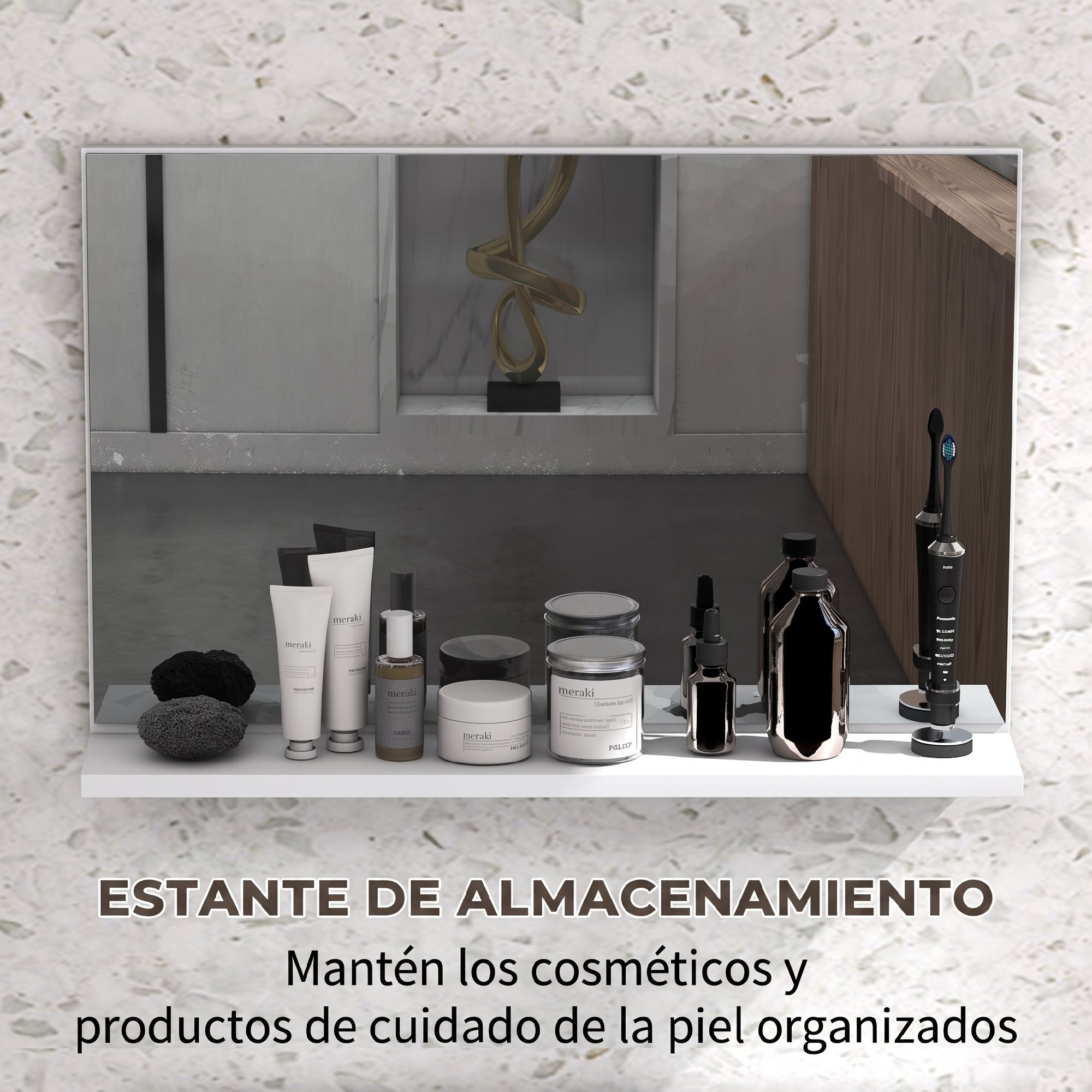 Espejo de Baño con Estante Abierto, Espejo de Pared, Estilo Moderno, para Entrada, Pasillo, 60x12x40 cm, Blanco