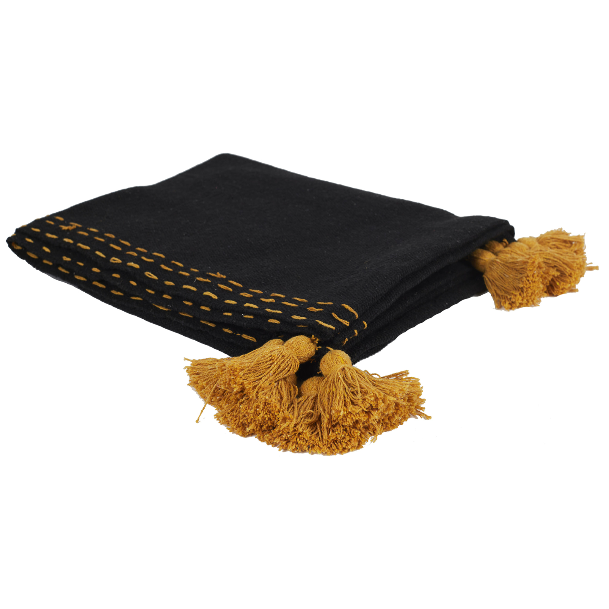 Jete De Canape Surpique Pompons Noir 130x150cm