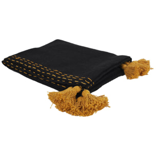 Jete De Canape Surpique Pompons Noir 130x150cm