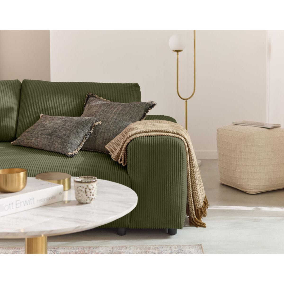 Garance - canapé droit 3 places - en velours côtelé - Vert