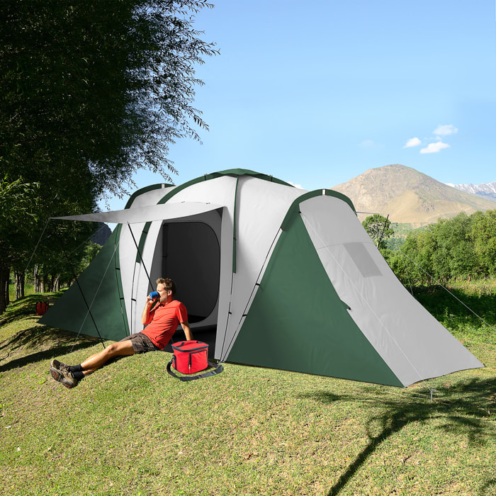 Tente de camping familiale 4-6 pers. - tente tunnel 2 grandes portes sac inclus - fibre verre polyester gris vert