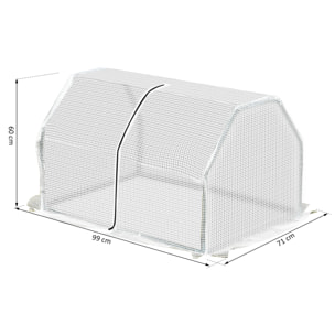 Invernadero de Terraza 100x70x60 cm Vivero Casero Pequeño de Jardín con Cremallera para Cultivos Plantas Flores Marco de Acero Cubierta de PE Blanco