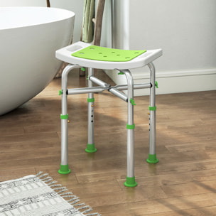 Siège de douche réglable en hauteur tabouret de douche ergonomique pieds antidérapants charge max. 150 Kg alu HDPE blanc vert