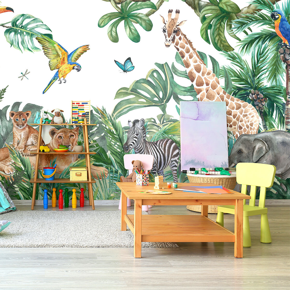 Papier peint panoramique jungle préencollé animaux des tropiques H 250 x L 480 cm