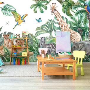 Papier peint panoramique jungle préencollé animaux des tropiques H 250 x L 480 cm