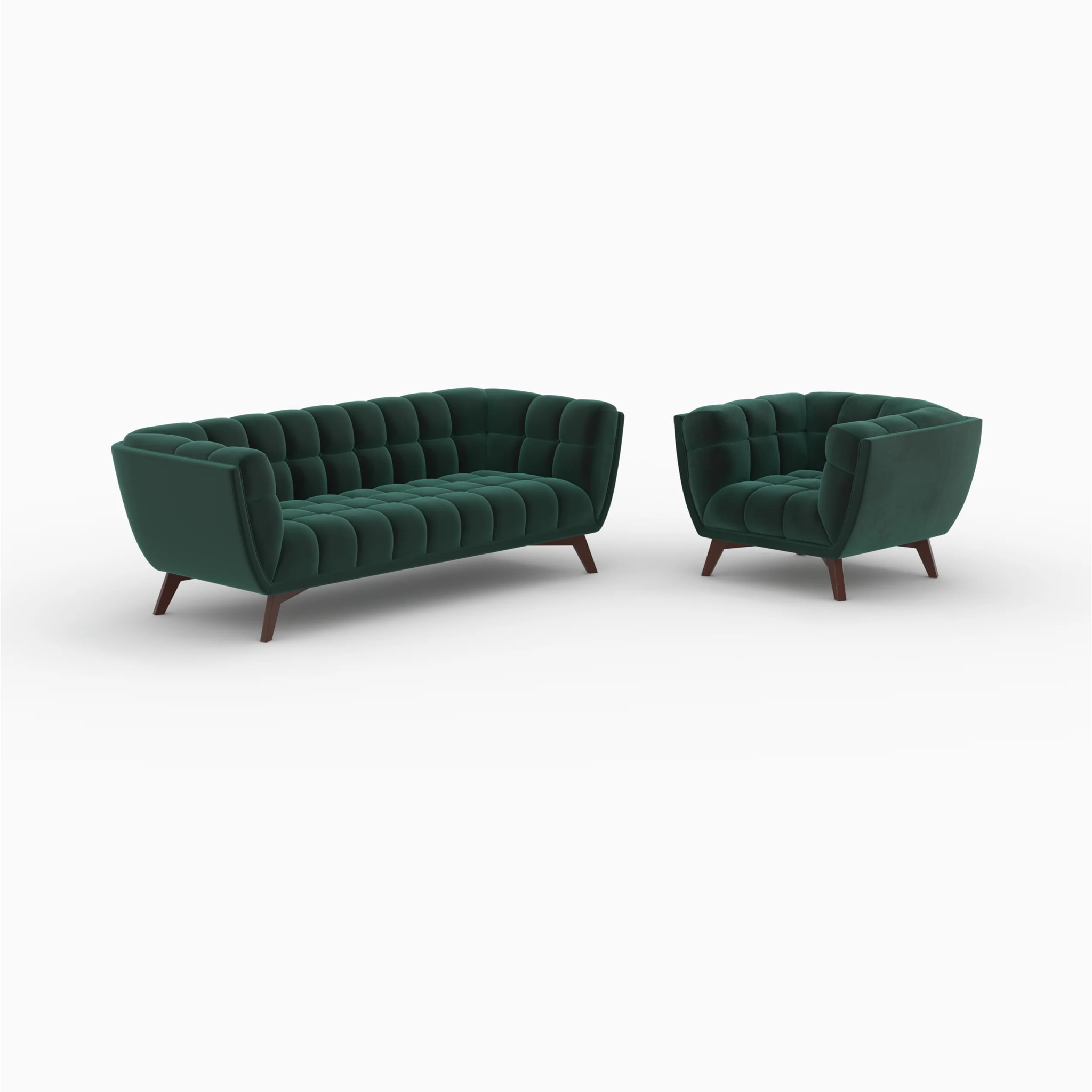 Ensemble canapé et fauteuil en velours vert 4 places - Mona