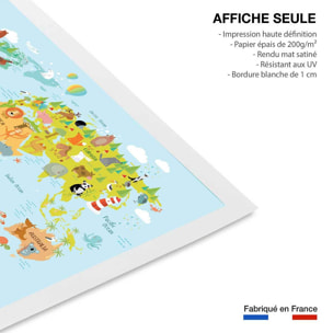 Affiche world map animals Affiche seule