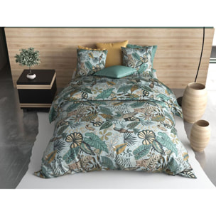 Parure housse de couette coton bleu