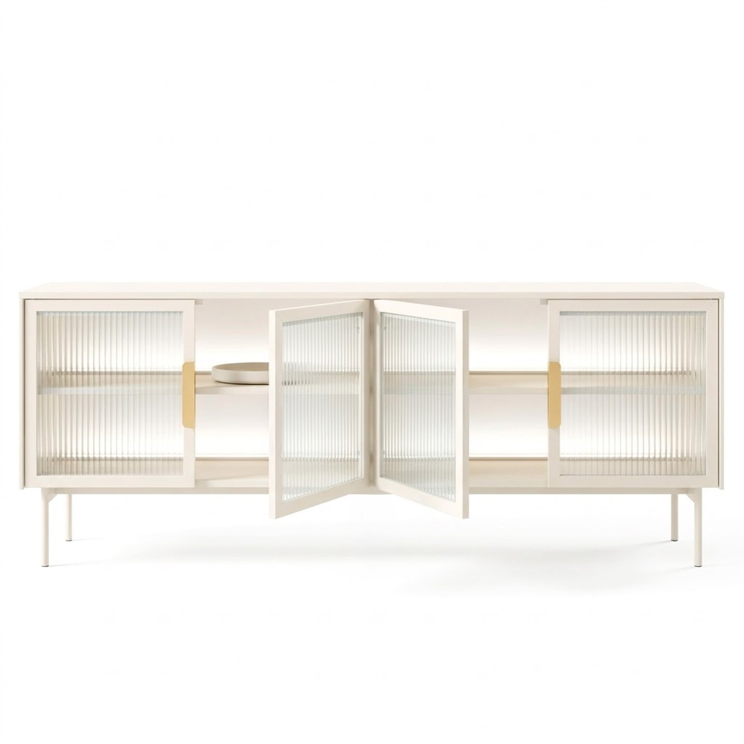 Mobile Tv elegante con 4 ante in vetro, ripiani interni e illuminazione LED integrata. Struttura resistente laminato 181.3 x 39.3 x 61.6 cm Cashmere