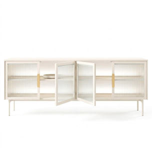 Mobile Tv elegante con 4 ante in vetro, ripiani interni e illuminazione LED integrata. Struttura resistente laminato 181.3 x 39.3 x 61.6 cm Cashmere