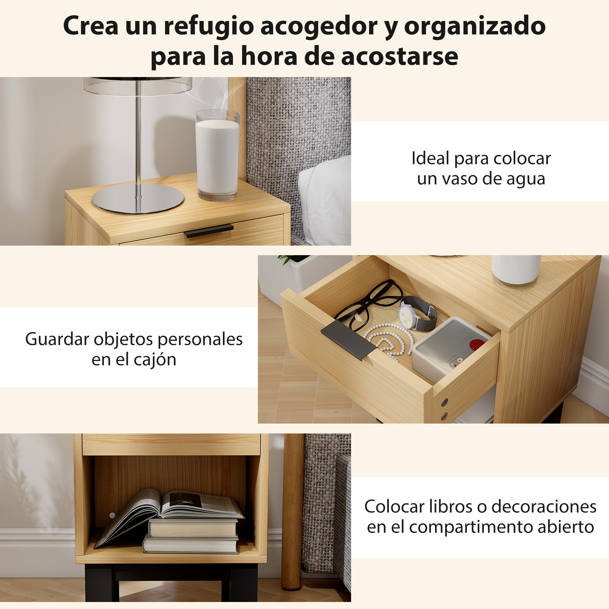 Juego de 2 Mesitas de Noche Estrechas, Mesillas de Noche Modernas con Cajón y Estante Abierto, para Dormitorio, Salón, 35x26x50 cm, Roble