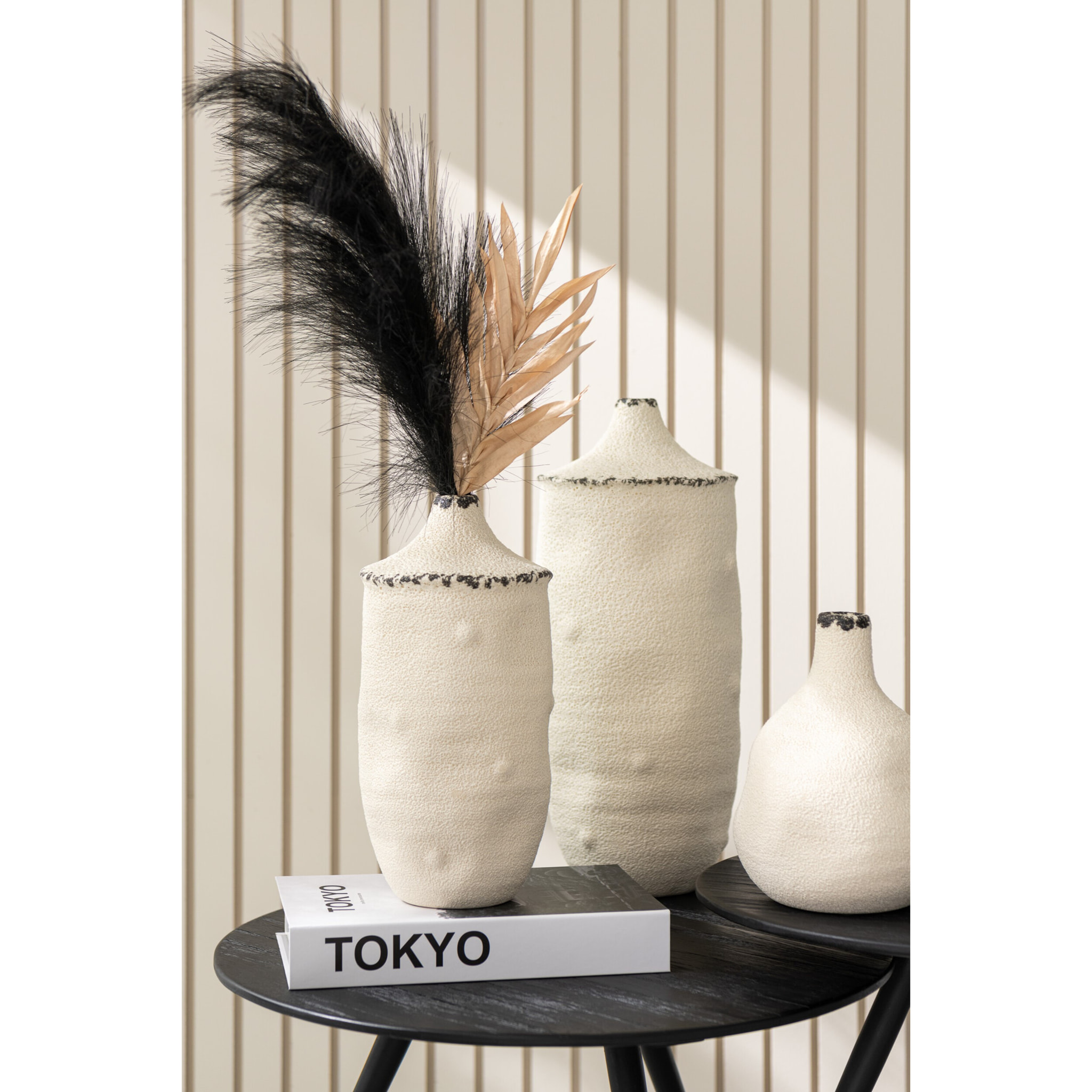 J-Line Vase Bay Gres Blanc/Noir Large