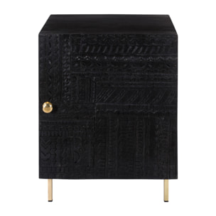 Chevet 1 porte en bois gravé noir et métal doré - Chimane
