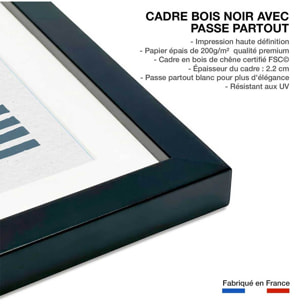 Poster Rayures bleues d'été Affiche + cadre en bois - Noir