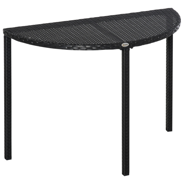 Table de jardin demi cercle - table de balcon demi lune - dim. 100L x 50l x 74H cm résine tressée 4 fils imitation rotin noir