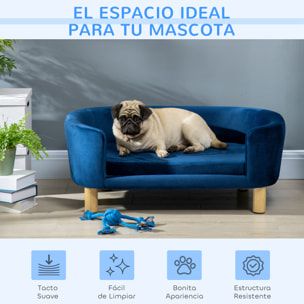 Sofá para Perros Pequeños, Cama para Perros Elevada con Patas de Madera, Cojín Desmontable y Funda Lavable, Carga 10 kg, 86x55x33 cm, Azul