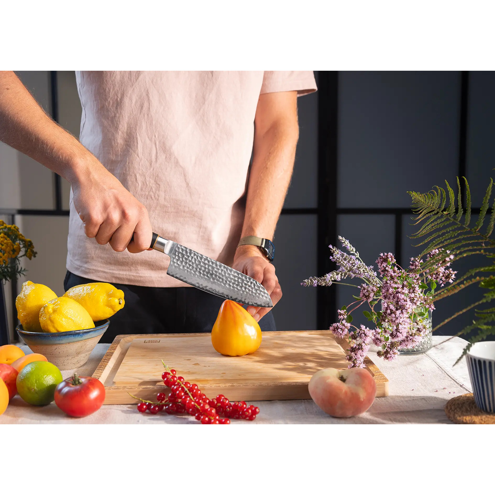 Couteau Santoku | Lame 180 mm | Acier Inoxydable Japonais San-Mai