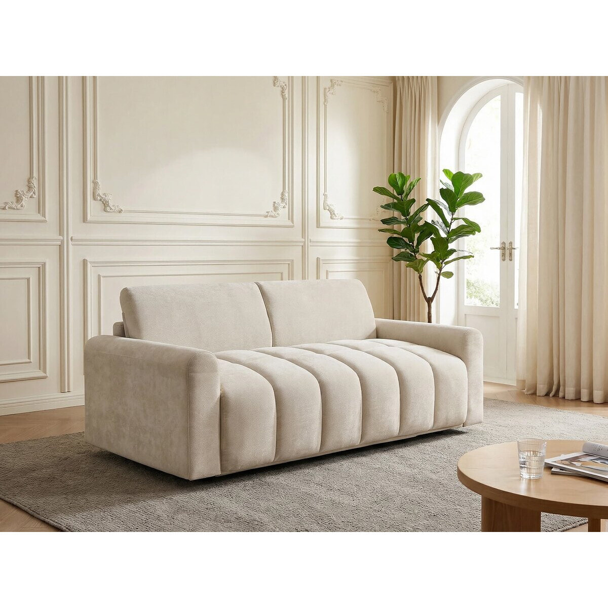 Canapé lit convertible express "Isadora" - Matelas 18 cm - Couchage 140 cm - 3 places - Beige