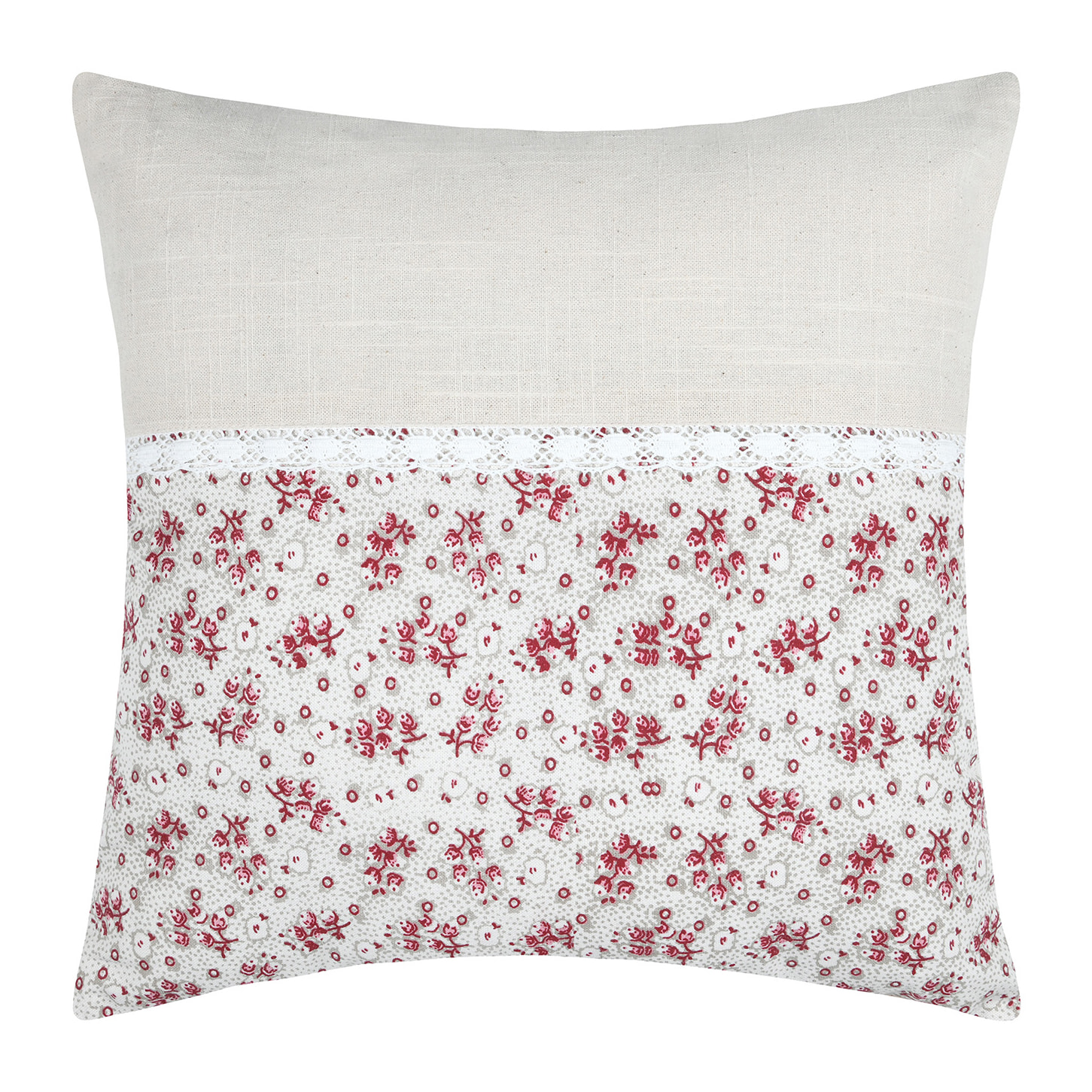 Coussin carré fleurs en coton - Rose