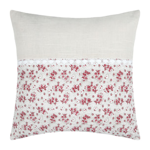 Coussin carré fleurs en coton - Rose