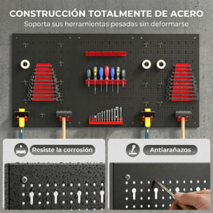 3 Paneles de Herramientas de Pared, 28 Piezas, cada panel 60x40 cm, Organizador de Herramientas de Pared con Ganchos y Estantes, para Garajes y Bricolaje, Negro y Rojo