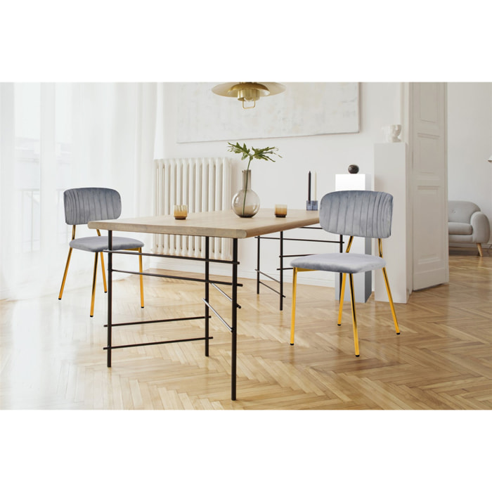 Set di 2 sedie Kian in velluto grigio e metallo dorato