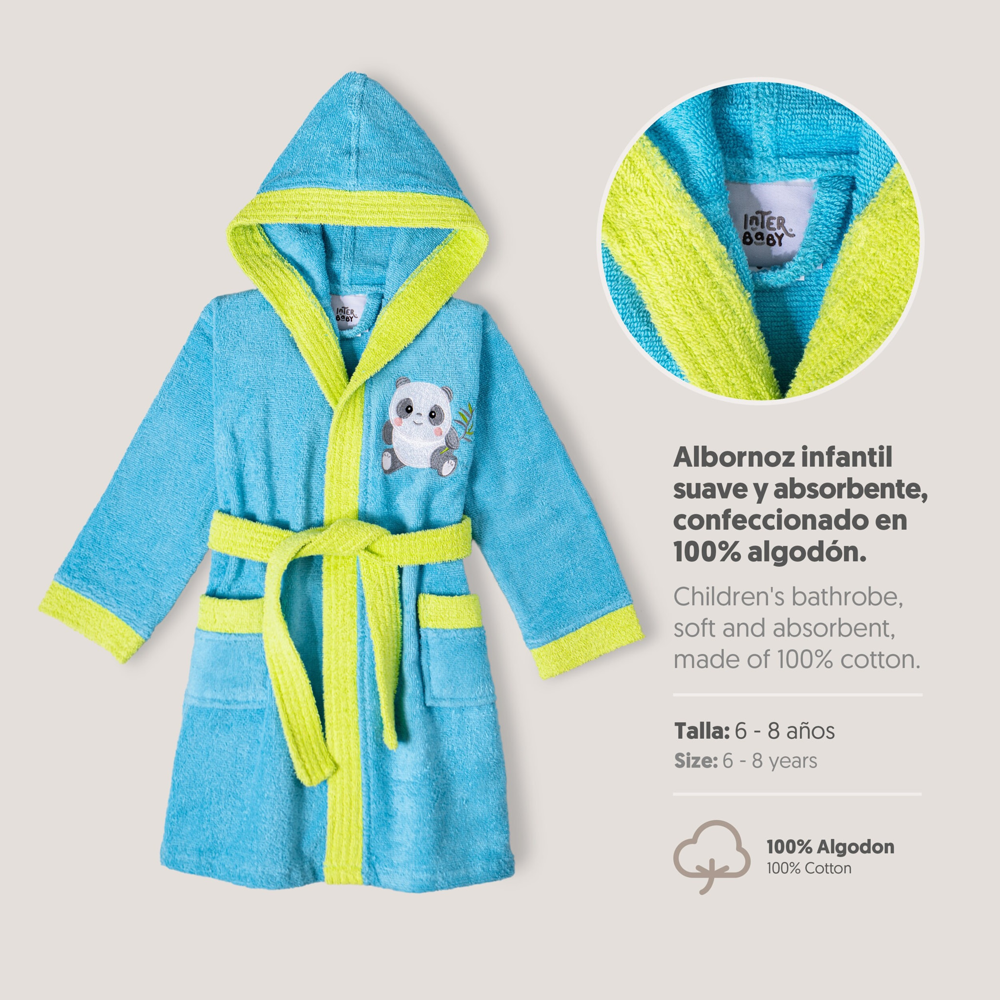 Albornoz Infantil Panda Turquesa