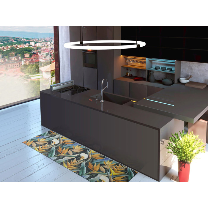 RICCI Alfombra vinílica de cocina dibujos con hojas en amarillo, varias medidas disponibles.