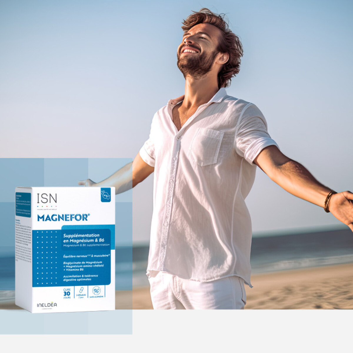 ISN - Magnefor - Complément Alimentaire au Bisglycinate de Magnésium, Vitamines B6 et D, Taurine - Assimilation Optimale - Nervosité & Fatigue Passagère - Cure 30 jours
