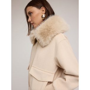 Motivi - Chaquetón en paño mezcla de lana con cuello alto - Blanco