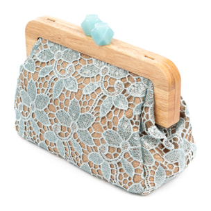 Borbera Borsa a tracolla Donna. Realizzata in legno naturale, cotone e juta con design in rete di tessuto floreale.