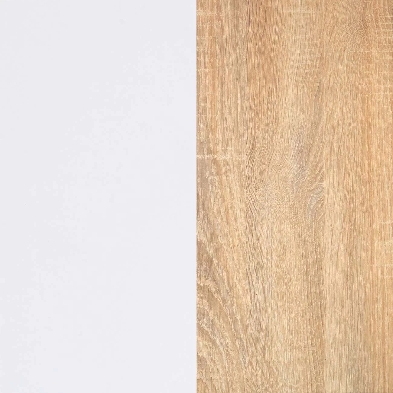 Mesa de comedor Naya en blanco artik y roble canadian 140X80 cm Blanco Artik (Blanco Mate) - Roble Canadian