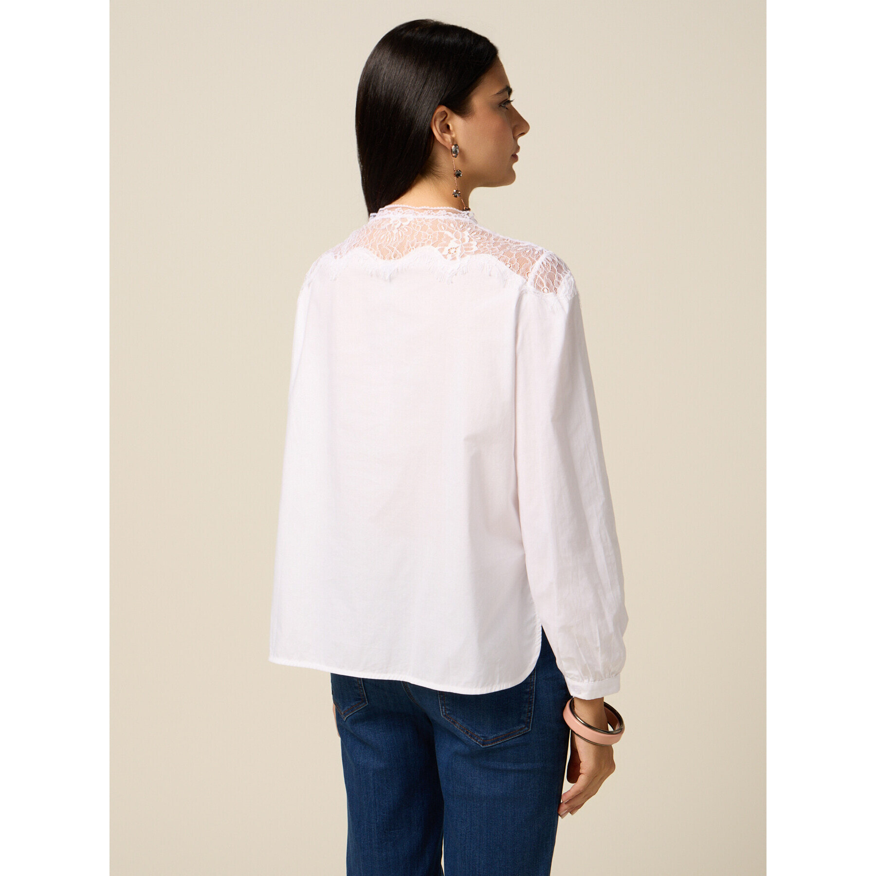 Oltre - Camicia con inserti in pizzo - Bianco