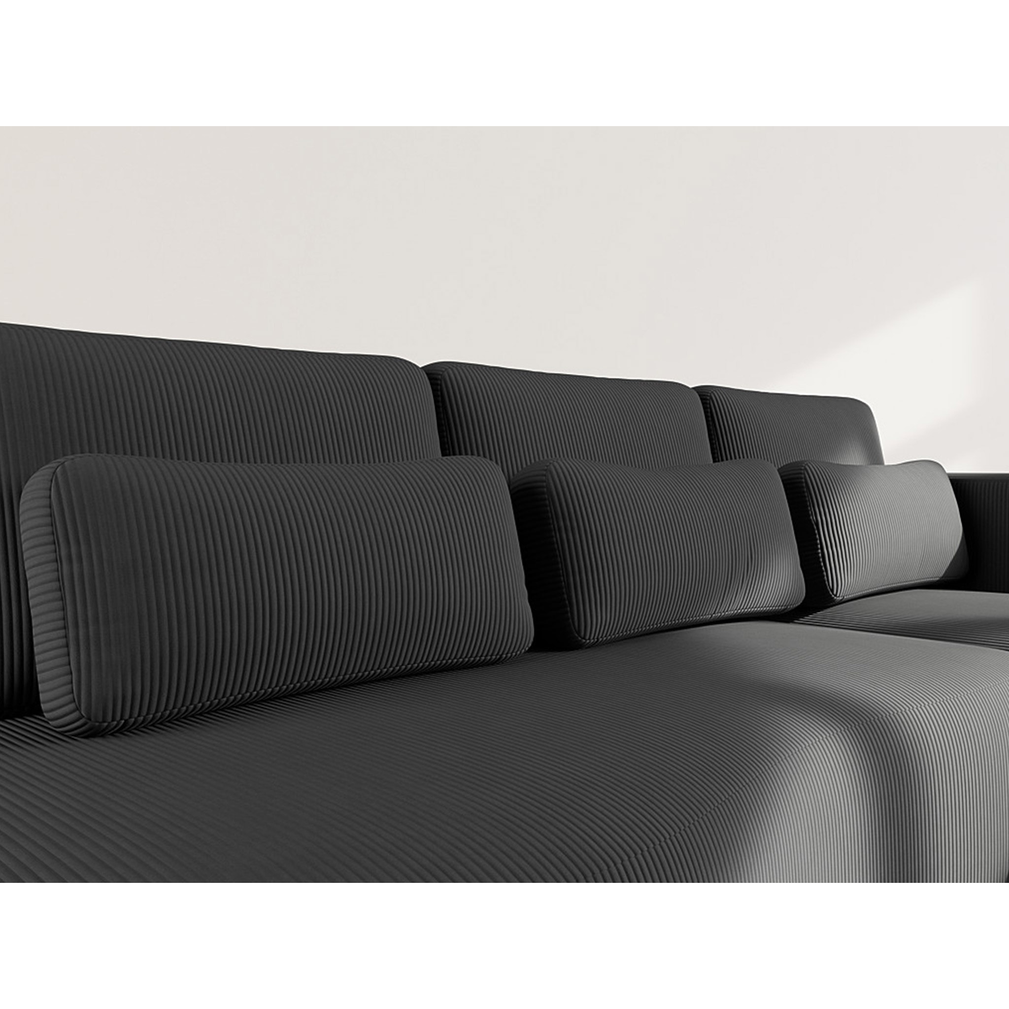 Mahina - canapé d'angle droit 4 places convertible avec coffre en velours côtelé - Noir