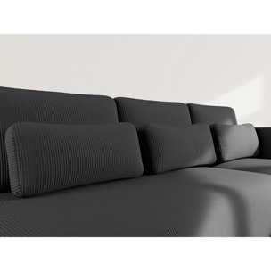 Mahina - canapé d'angle droit 4 places convertible avec coffre en velours côtelé - Noir