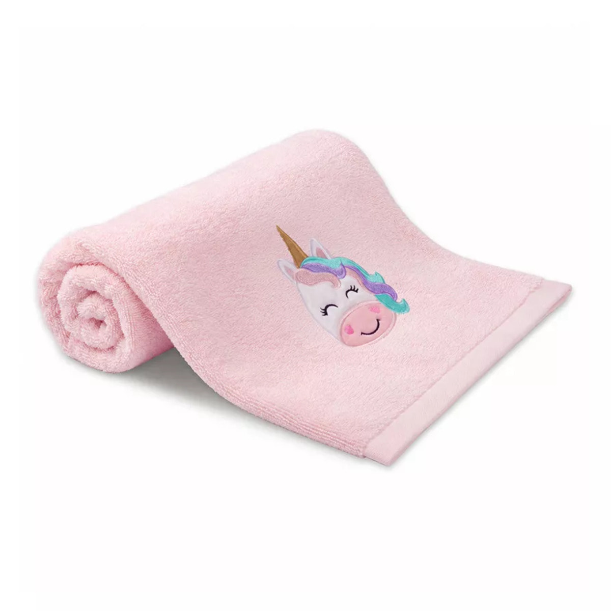 Serviette eponge enfant pur coton 500 g/m² brodé rose Petite licorne rose