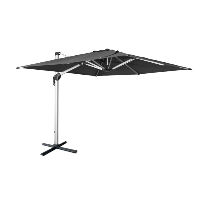 Parasol déporté haut de gamme carré 3x3m – PYLA Gris anthracite – Toile Sunbrella ® fabriquée en France par Dickson. structure en aluminium anodisé. rotatif. housse de protection