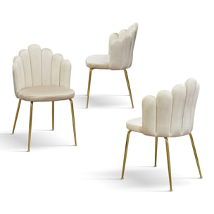 Set di 4 sedie LILLE in tessuto effetto velluto panna e gambe in metallo color oro