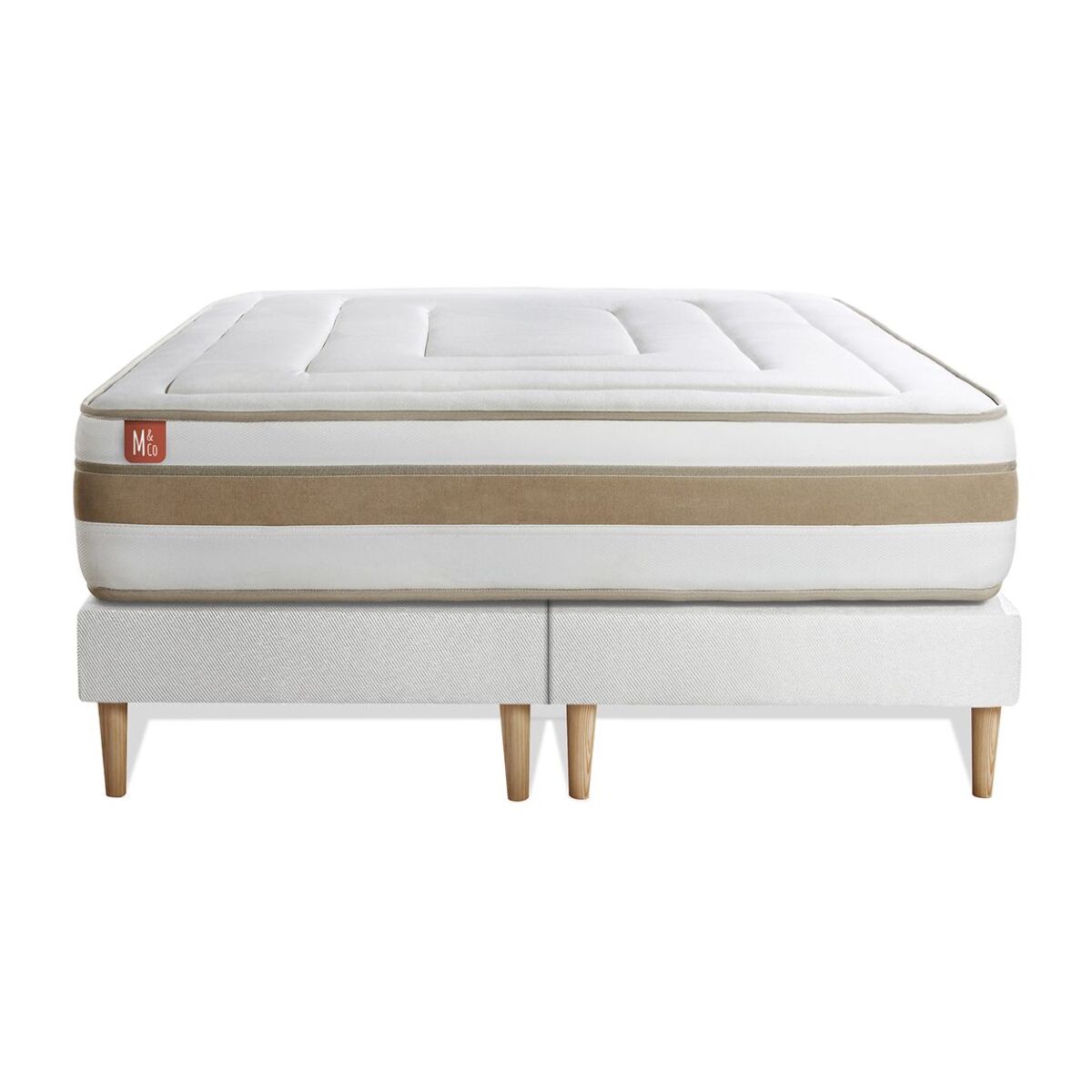 Ensemble Matelas Le Raffiné - 26cm - Ressorts ensachés et mémoire de forme - Confort haut de gamme, impact réduit. - Sommier Tapissier Blanc