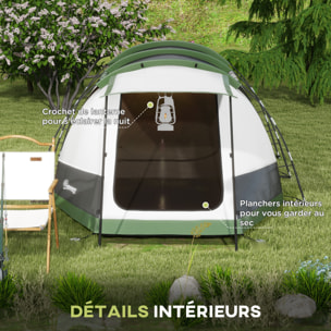 Tente de camping familiale 3-4 pers. - tente tunnel porche étanche 2000 mm - sac de transport inclus - gris