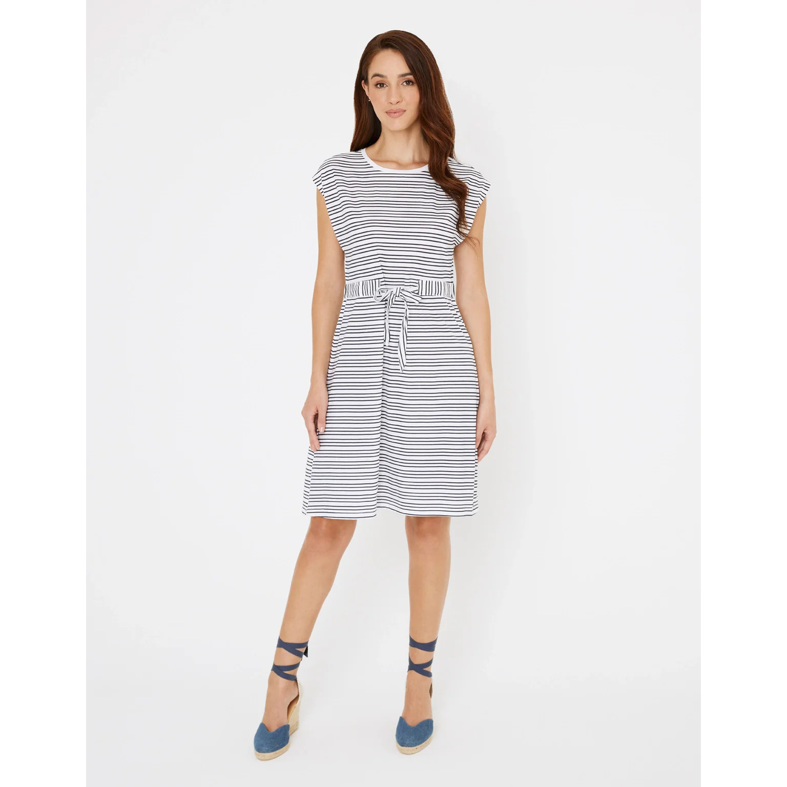Vestido Corto Algodón de Rayas Azul Marino - Furia