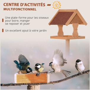 Mangeoire à oiseaux sur pied en bois massif bois naturel