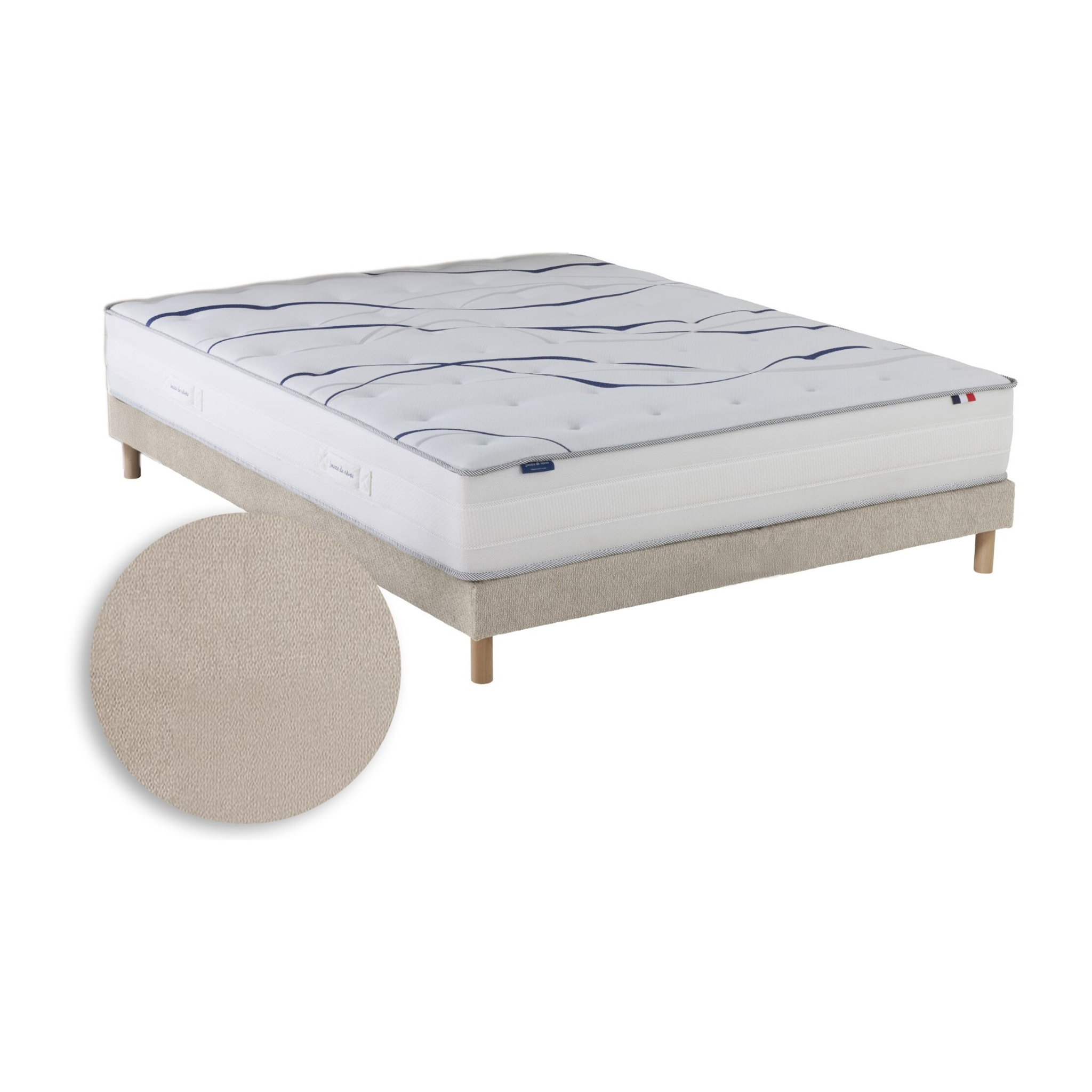 Ensemble matelas mousse HD NUVIA avec sommier, chenille bouclettes crème