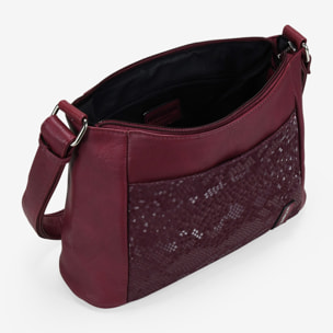 Bolso bandolera burdeos con bolsillo con grabado de serpiente