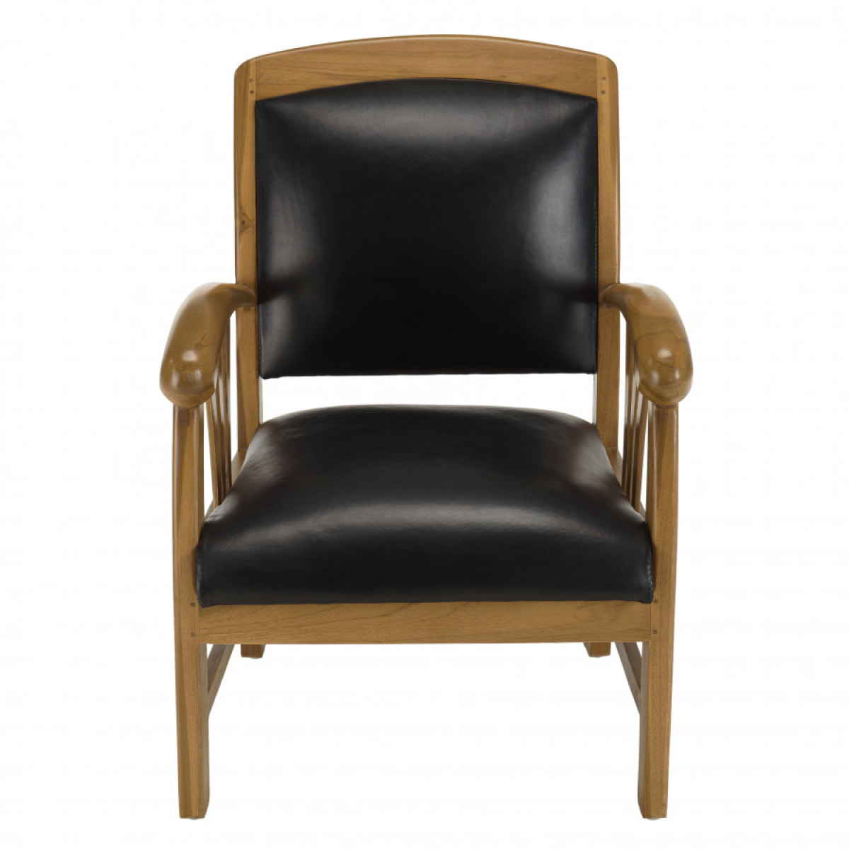 ERIS - Fauteuil teck et cuir noir