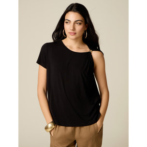 Oltre - T-shirt monospalla con accessorio metallico - Nero
