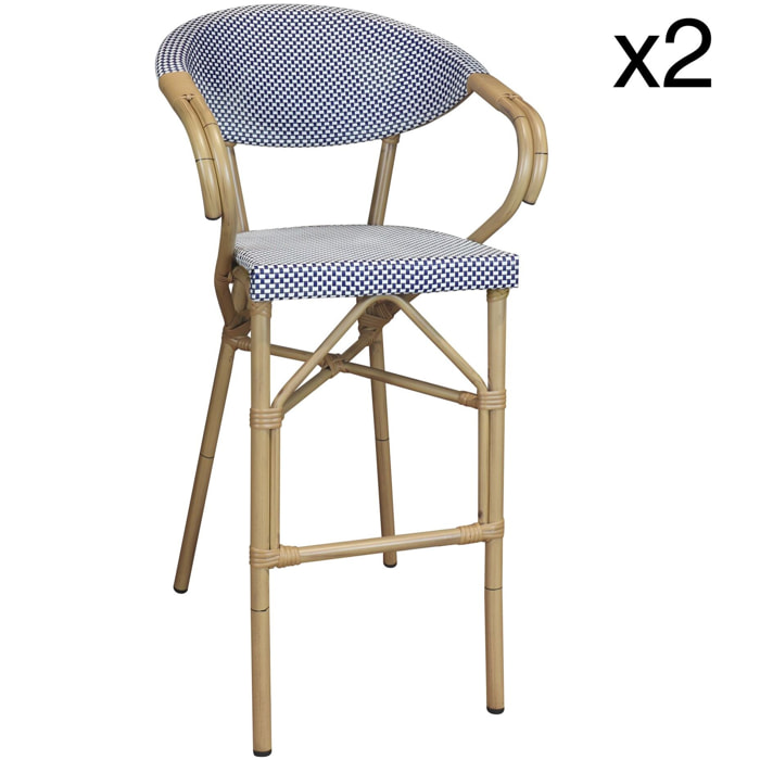 Lot de 2 fauteuils de bar extérieur en textilène bleu AMALFI