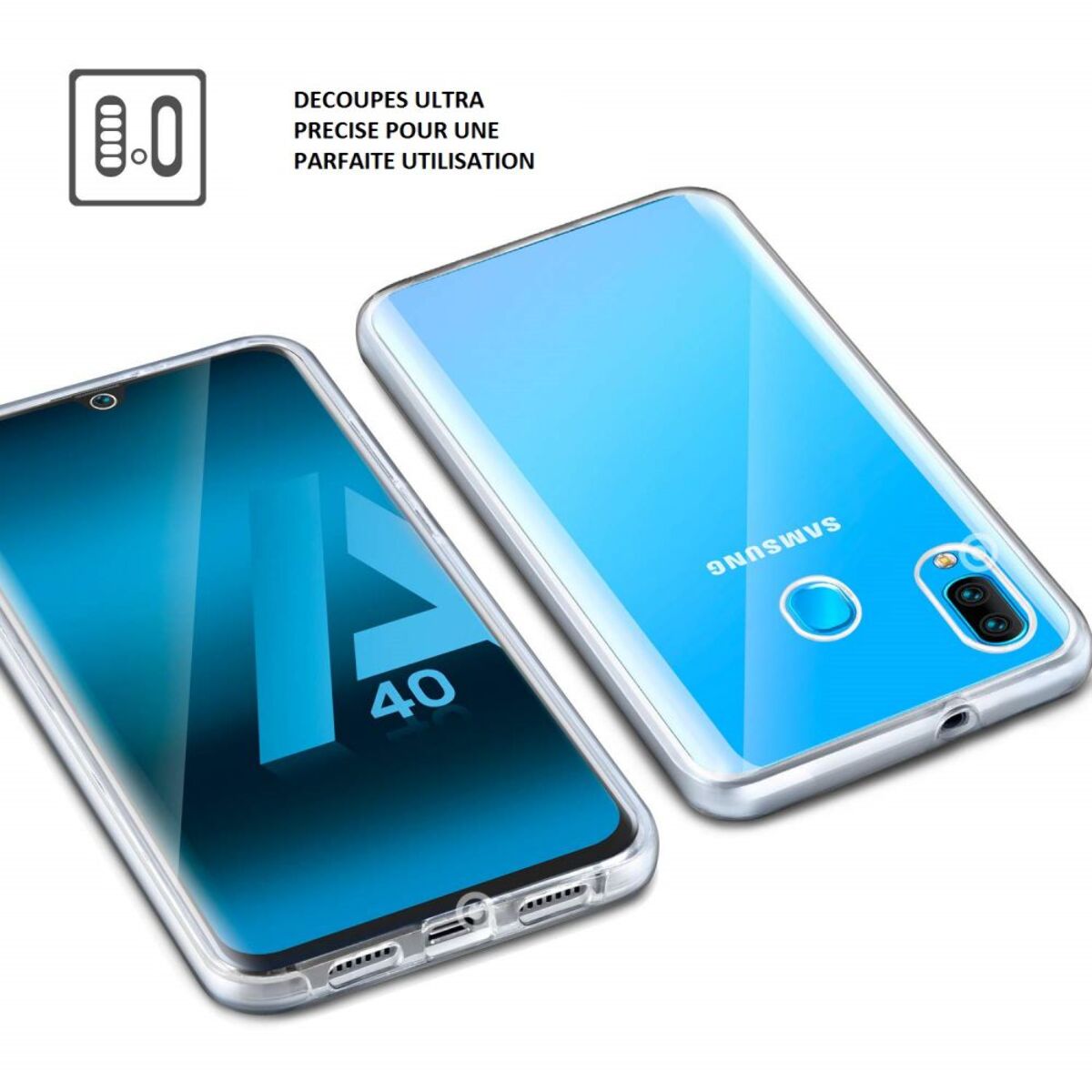 Coque Galaxy A40 360° intégrale protection complète avant arrière silicone transparente